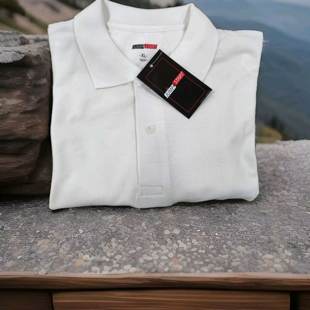 Jump Start Mens Polo XL Short Sleeves White NWT